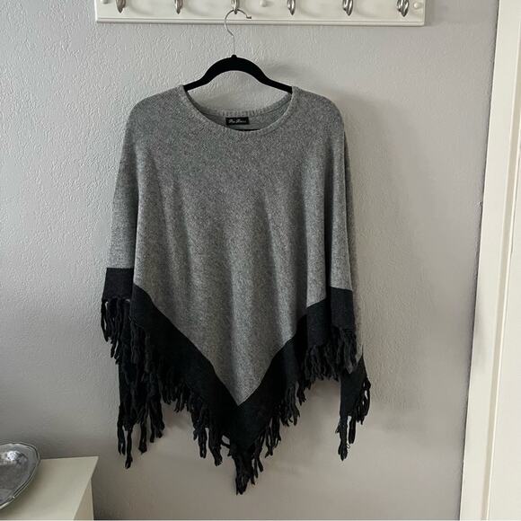 Pia Rossini Sweaters - Pia Rossini Grey Fringe Knit Sweater Poncho